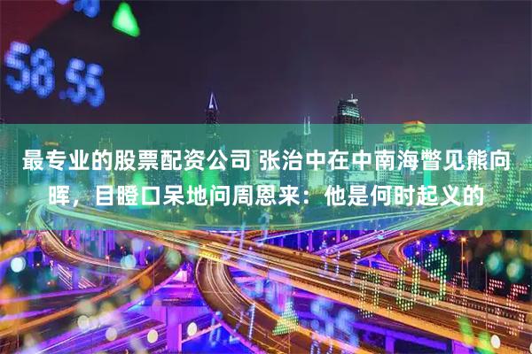 最专业的股票配资公司 张治中在中南海瞥见熊向晖，目瞪口呆地问周恩来：他是何时起义的